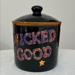 🌞 Yankee Candle Black Ceramic 'Wicked Good' Glitter Halloween Cookie/Candy Jar